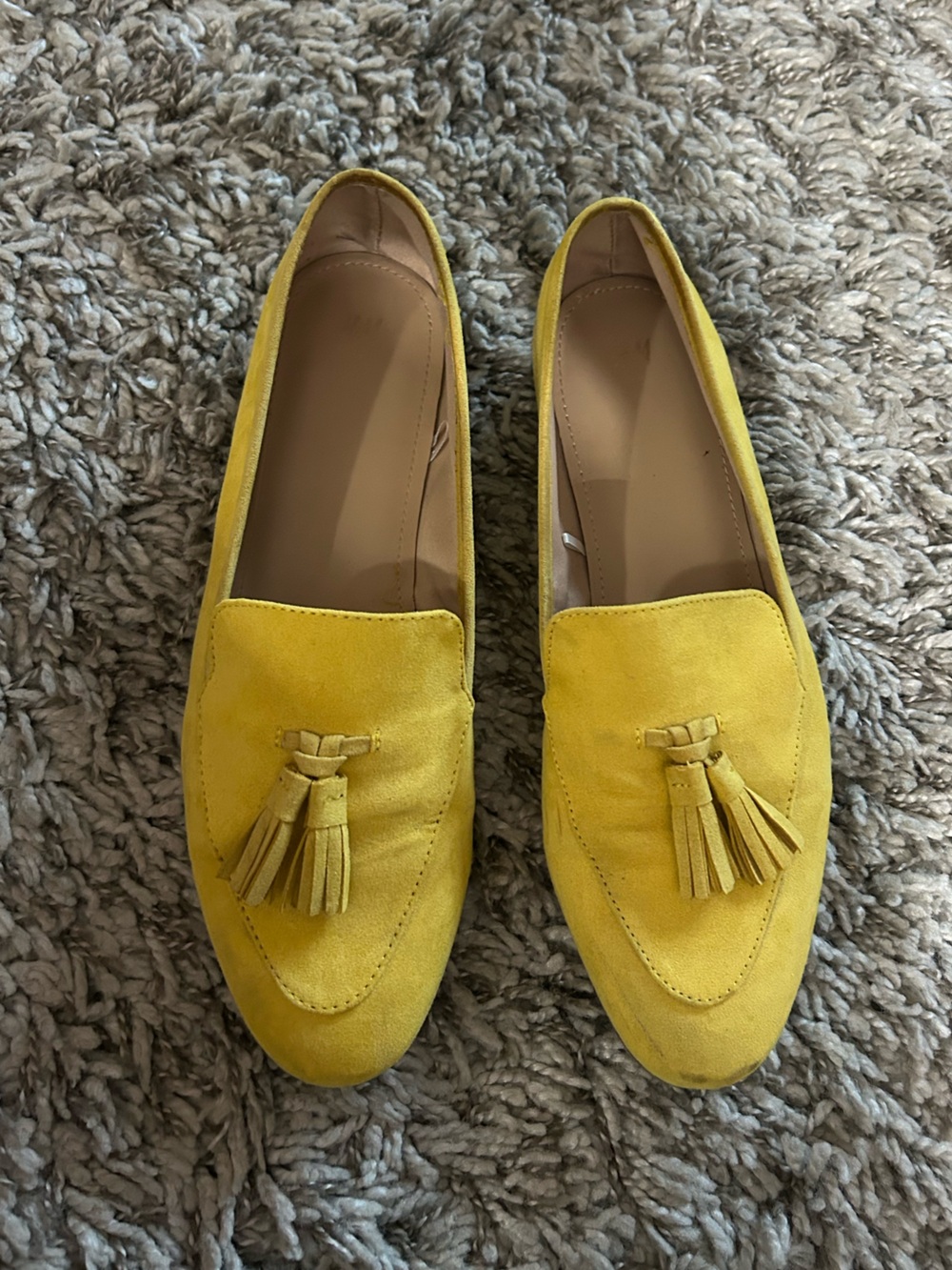 Yellow Tassel Suede Loafers for Women